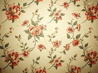 Vintage floral pattern wallpaper with old coffee stains and subtle wear, antique wallpaper, coffee ring marks, shabby chic aesthetic