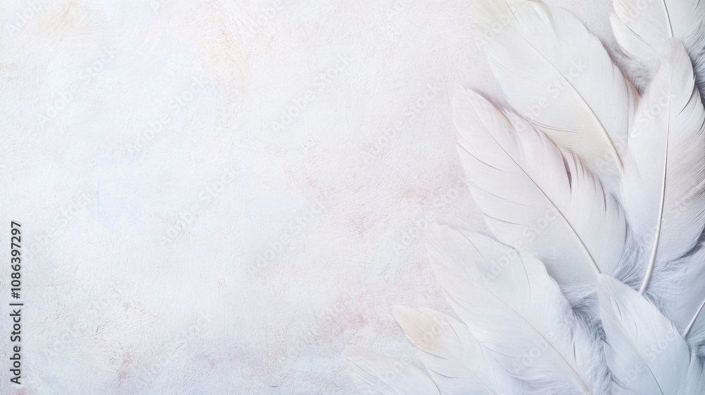 Poster an abstract representation featuring soft white feathers on a gentle backdrop, perfect for artistic 