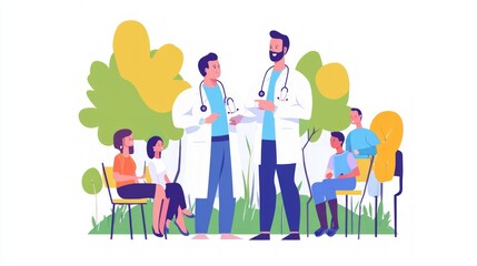Doctors and Patients Gathering in a Park