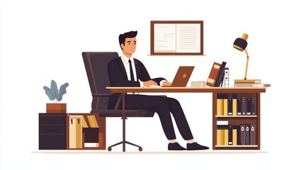 Fototapeta premium Businessman Working at His Office Desk