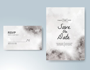 Wedding card invitation template with hand painted watercolor splash