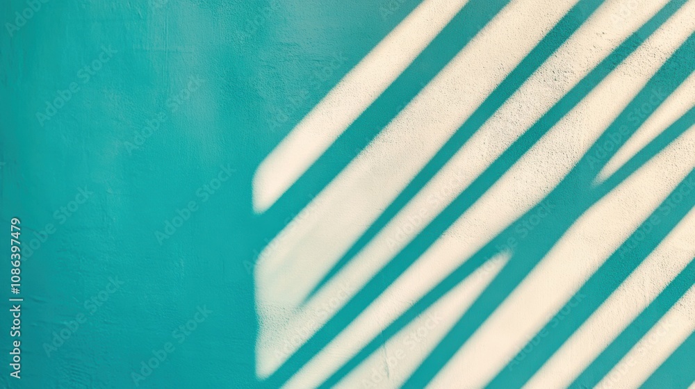 Aufkleber warm afternoon light casts intriguing abstract shadows on a textured light blue wall, creating uniqu
