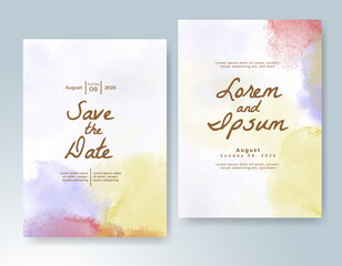 Wedding card invitation template with hand painted watercolor splash