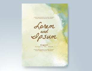 Wedding card invitation template with hand painted watercolor splash