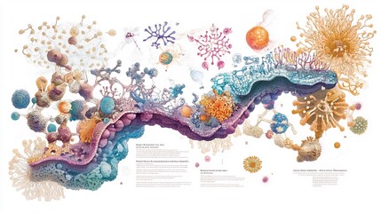 Genetic code translation protein assembly depicted in a detailed biology educational chart explaining how genetic information is translated into proteins