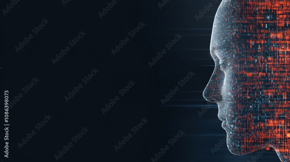 Poster digital interface head, exploring the fusion of technology and humanity in a visually stunning repre