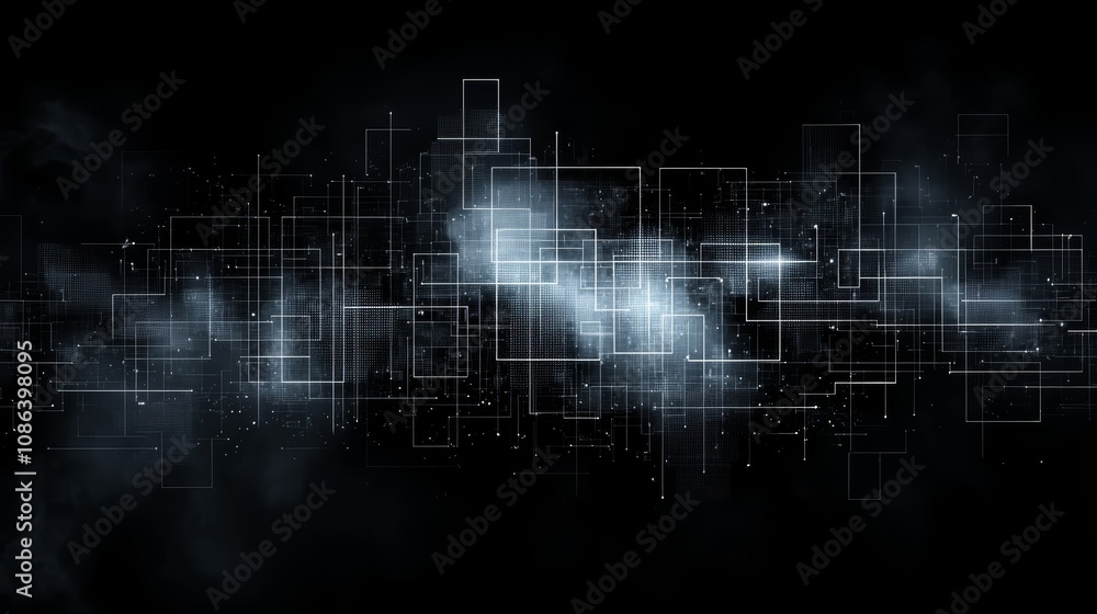 Aufkleber abstract technology background with glowing lines and dots, futuristic digital design for modern pro