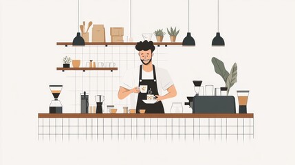 Barista Serving Coffee in a Cozy Cafe