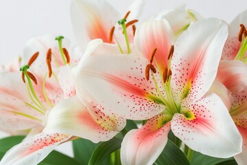 Fototapeta premium Close-up of white lilies with pink speckles.