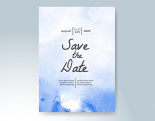 Wedding card invitation template with hand painted watercolor splash