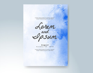 Wedding card invitation template with hand painted watercolor splash