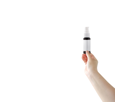 In his hand is a bottle of medicine with a blank label to show the product PNG transparent.