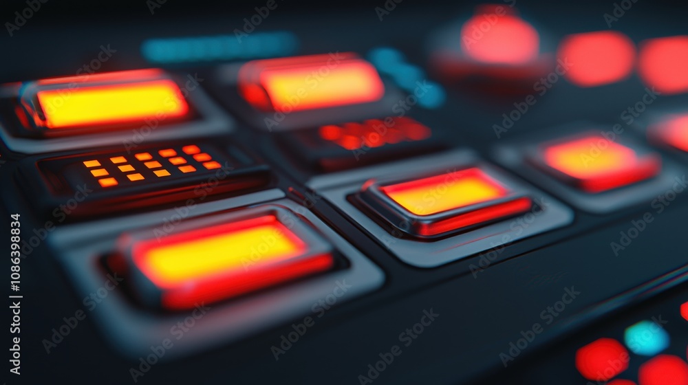 Poster futuristic tech interface glowing buttons digital control panel