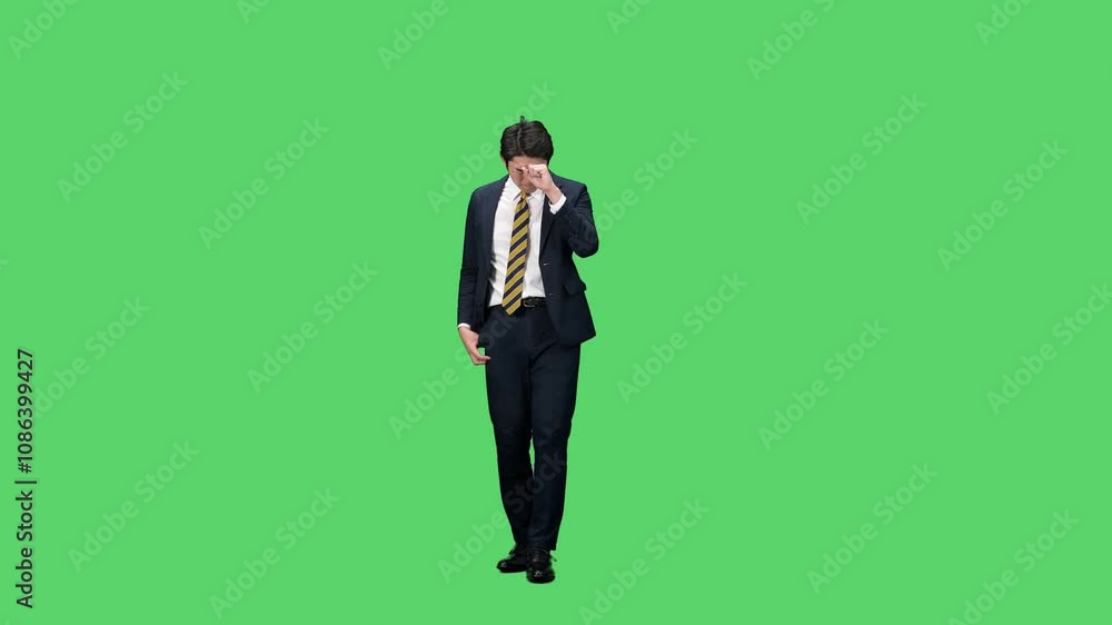 Poster 仕事をしながらダンスする男性ビジネスパーソンの全身動画　クロマキー合成用グリーンバック映像