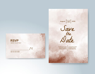 Wedding card invitation template with hand painted watercolor splash