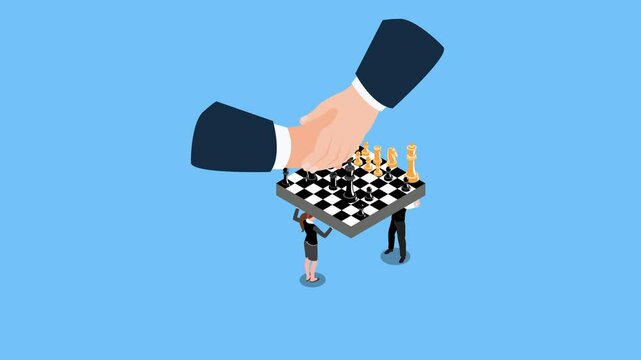 Negotiation strategy, win-win situation 3d animation cartoon