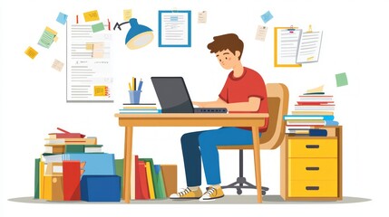 Student Focused on Studying