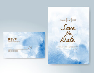 Wedding card invitation template with hand painted watercolor splash