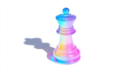 Glowing Neon Chess Piece Casting Shadow on White Background