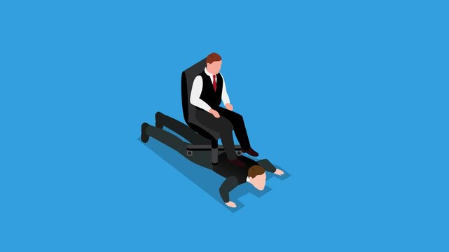 Boss sitting on the backs of employees 3d animation cartoon