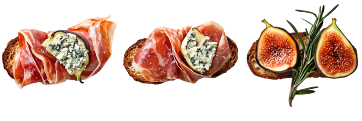 Delicious crostini topped with prosciutto, blue cheese, and figs, garnished with rosemary, perfect for gourmet appetizers
