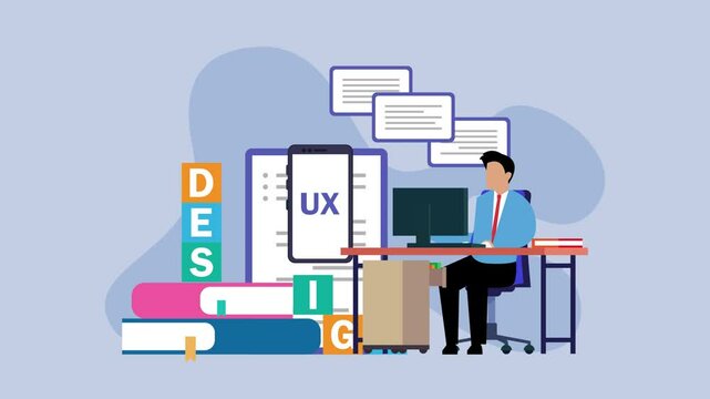User experience design. Vector illustration. User interface, interface that bridges gap between software and users UX UI design cartoon animation