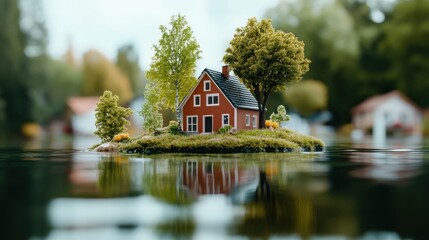 Obraz premium Climate Change Awareness with a Flooded House Scene