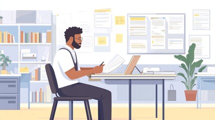 Fototapeta premium Focused Businessman Working in Modern Office