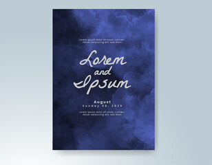 Wedding card invitation template with hand painted watercolor splash