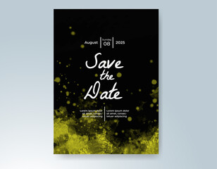 Wedding card invitation template with hand painted watercolor splash