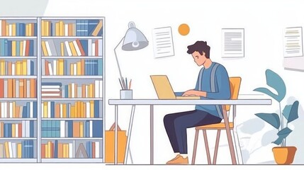 Focused Student in a Library Setting