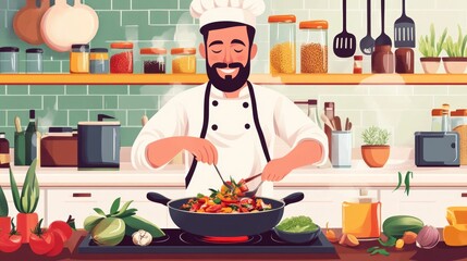 Chef Cooking Delicious Vegetables in a Kitchen