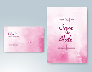Wedding card invitation template with hand painted watercolor splash