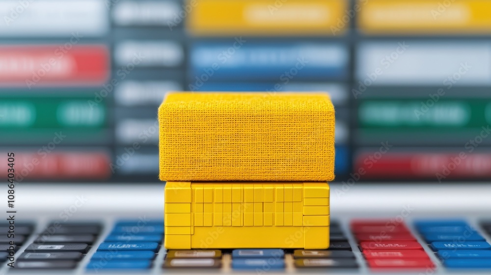 Poster yellow data cubes on keyboard digital business technology and data analytics concept