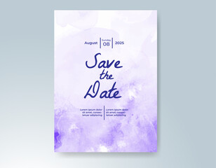 Wedding card invitation template with hand painted watercolor splash