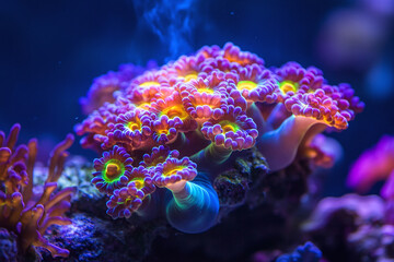 Obraz premium Glowing coral reef ecosystem, natural underwater light.
