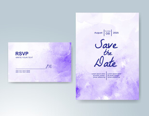 Wedding card invitation template with hand painted watercolor splash