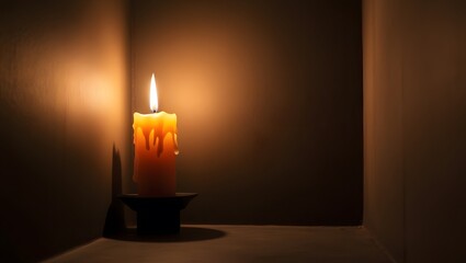 A single candle lit in a dark room symbolizes the light of hope.