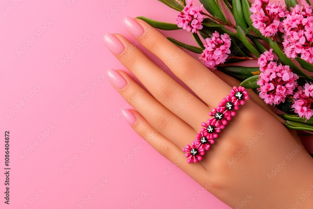Poster minimalist line art of acupuncture points on a hand, set against a soft pastel background
