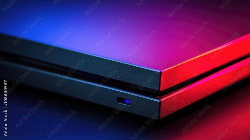 Poster close-up view of modern laptop with colorful backlighting showcasing sleek design and innovative tec