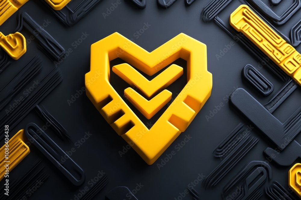 Poster simple yellow triangle icon with clean lines and soft shadow, representing light and energy