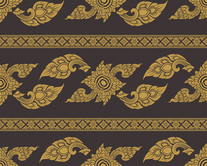 Elegant golden floral pattern on black background, featuring intricate designs and motifs. This decorative textile showcases traditional artistry and craftsmanship