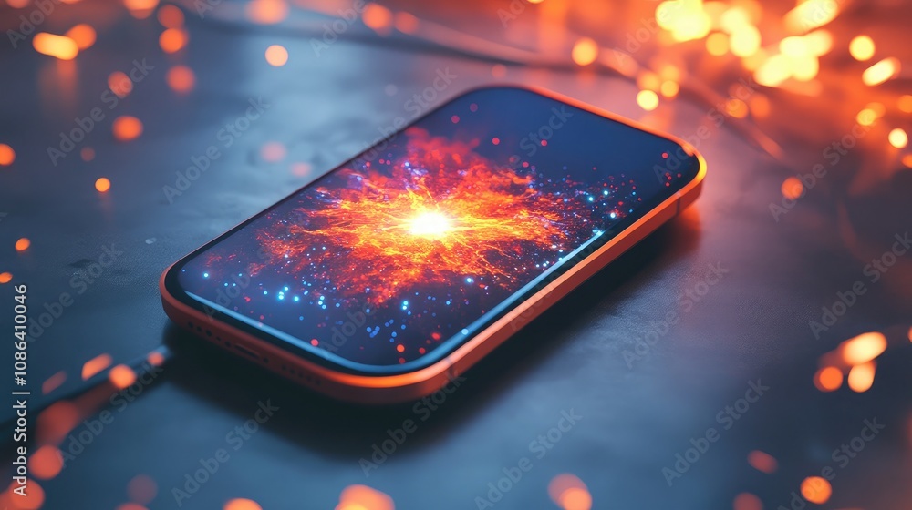 Aufkleber abstract visualization of a smartphone displaying a cosmic explosion with vibrant colors and bright 