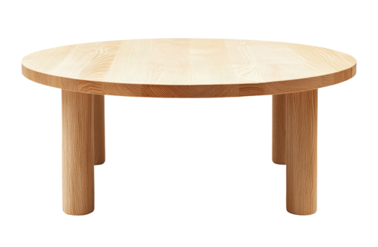 Empty round wooden table isolated on transparent background