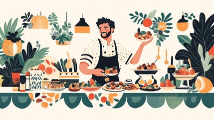 Chef Serving Delicious Buffet Food