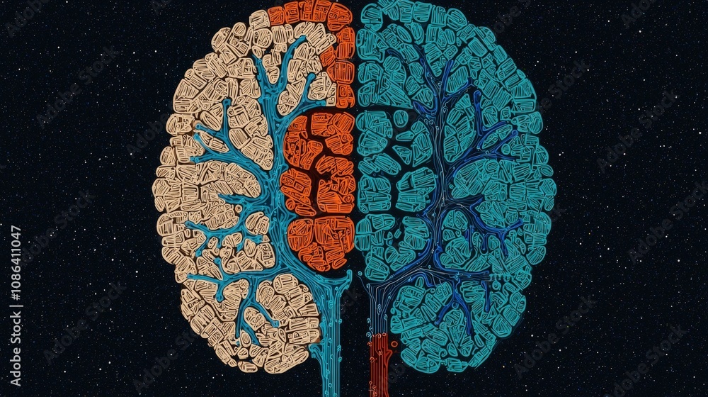 Aufkleber abstract brain neural network data flow cognitive processing artwork