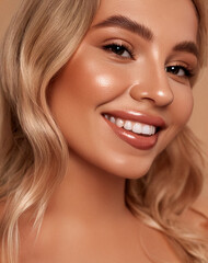 Obraz premium Beauty skin care woman natural makeup, female model close up, wellness or cosmetic concept