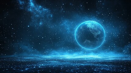 Fototapeta premium A glowing blue Earth amidst a starry cosmic background, evoking a sense of wonder.