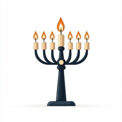 Obraz premium Flat style illustration of a Hanukkah menorah, isolated on a white background, focusing on its design.