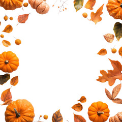 Fototapeta premium Autumn leaves and pumpkins isolated on transparent background. Vector illustration.